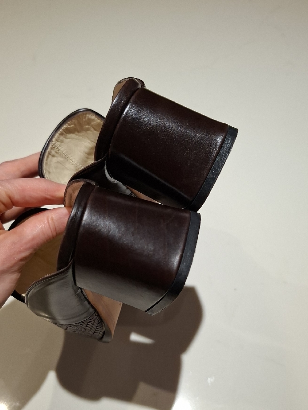 Ingledew's Chocolate Brown Woven Leather Square-toe Heeled Mules (Size 5.5) - Picture 4 of 7